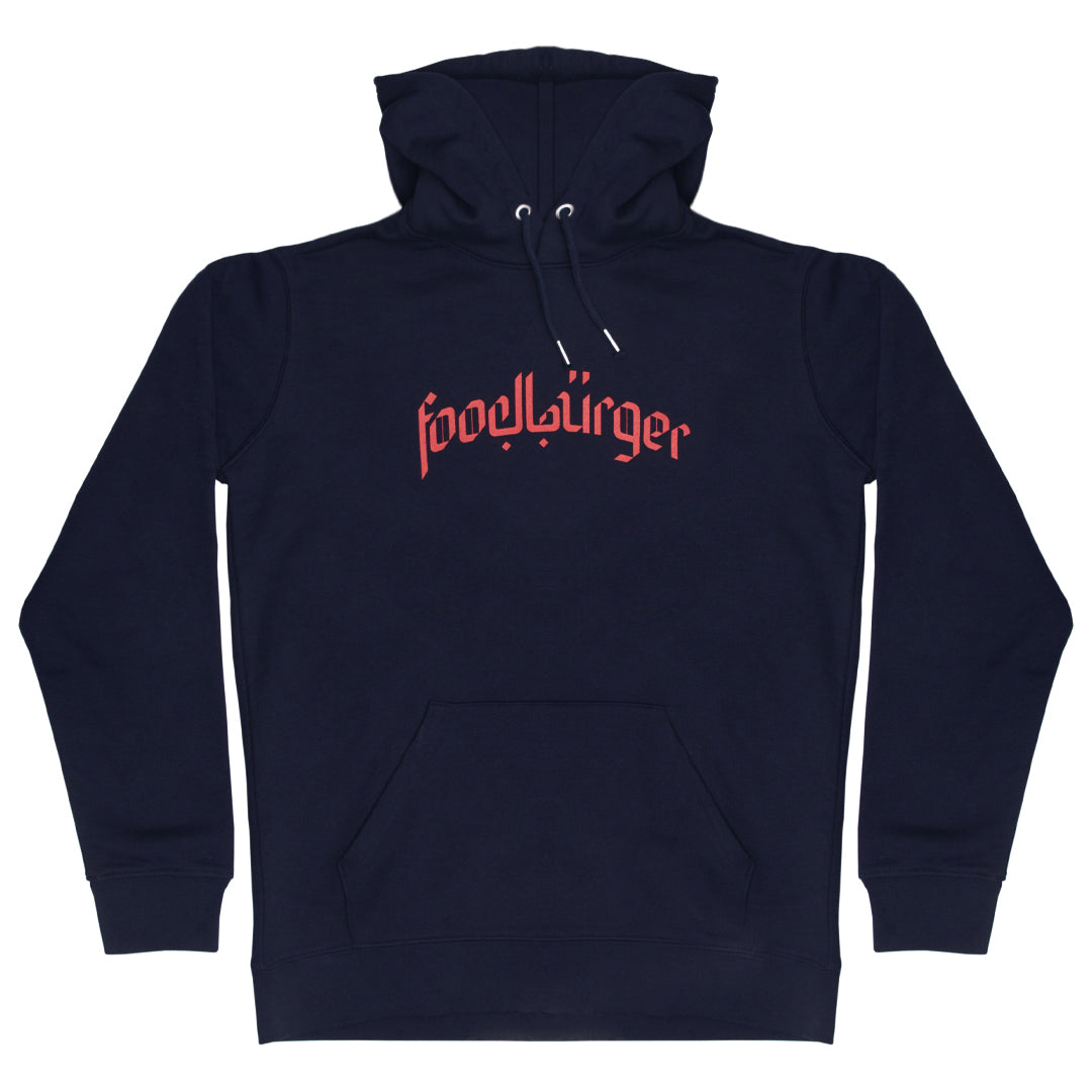 HOODIE FOODBÜRGER | DUNKELBLAU / ORIENTROT