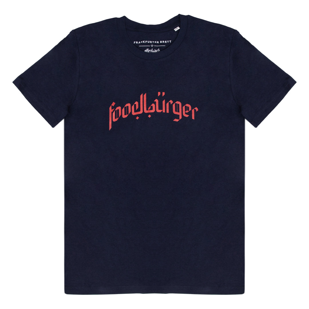 T-SHIRT FOODBÜRGER  | DUNKELBLAU / ORIENTROT